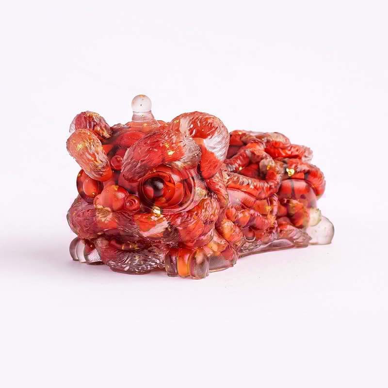 Fengshui Sculpture Crystal Stone Lion Dance, Reiki Stone Figurine Amulet for Home Office Decor