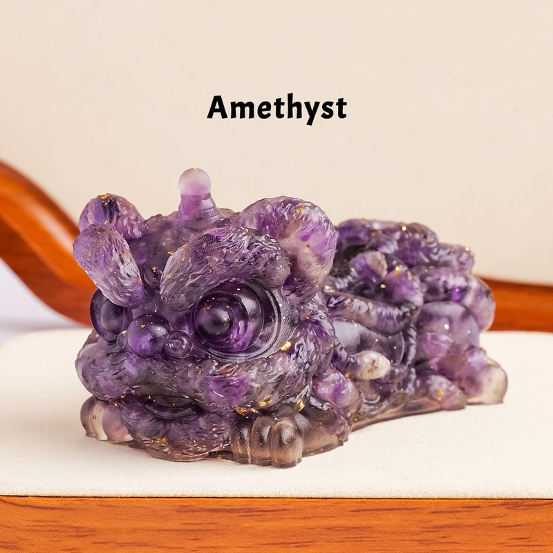 Fengshui Sculpture Crystal Stone Lion Dance, Reiki Stone Figurine Amulet for Home Office Decor
