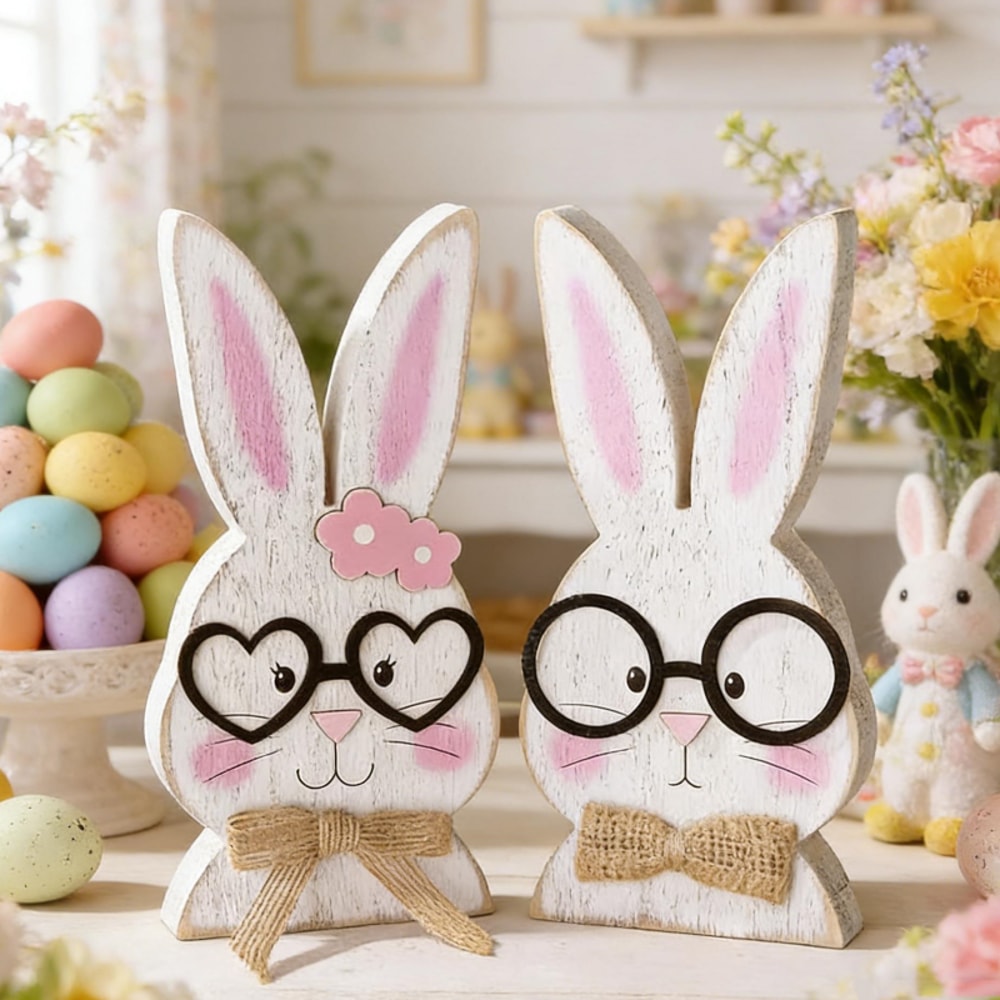 Nordic Style Home Decor, Rabbit-Shaped Ornaments, Glasses-Wearing Couple, Holiday Gift Items