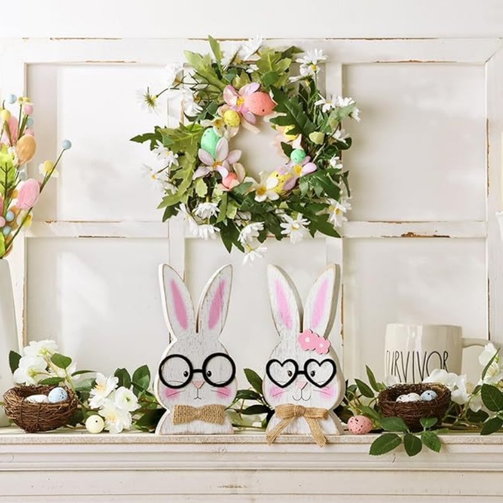 Nordic Style Home Decor, Rabbit-Shaped Ornaments, Glasses-Wearing Couple, Holiday Gift Items