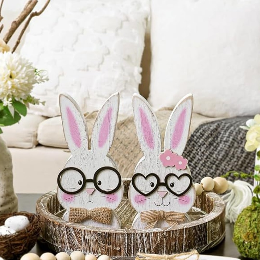 Nordic Style Home Decor, Rabbit-Shaped Ornaments, Glasses-Wearing Couple, Holiday Gift Items