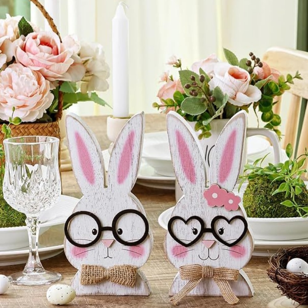 Nordic Style Home Decor, Rabbit-Shaped Ornaments, Glasses-Wearing Couple, Holiday Gift Items