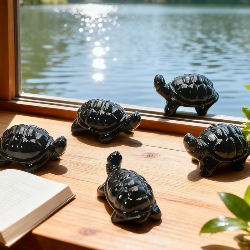 Obsidian Tortoise Carving for Home Decor, Ideal Festival Gift and Decoration