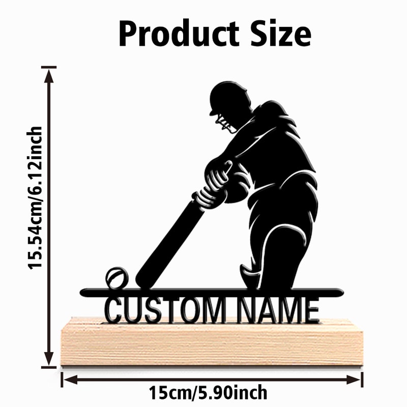 Hit The Ball Metal Statues, Personalized Custom Cricket Players, Wooden Base, Perfect Bedroom Gift