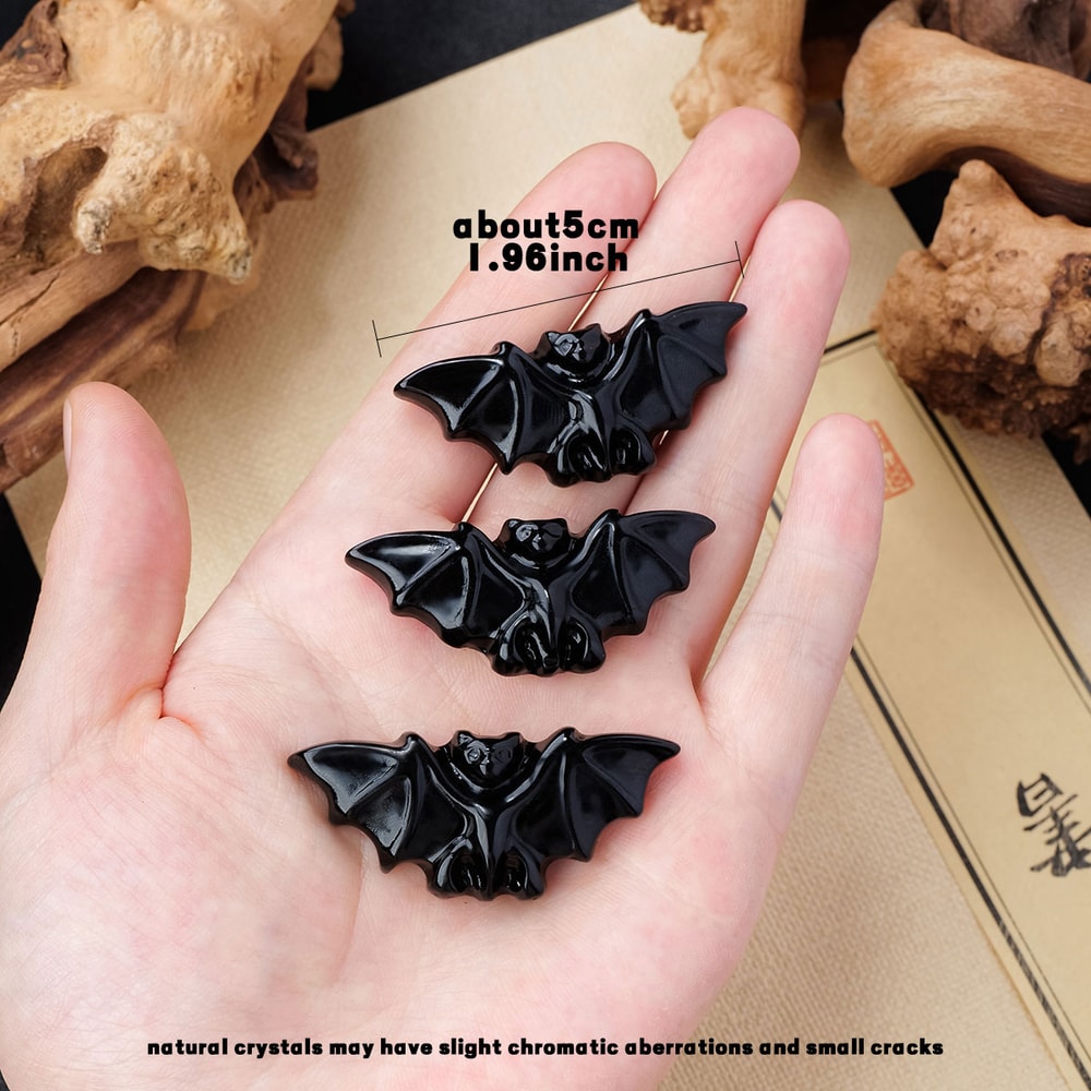 1PC Natural Crystal Obsidian Bat Animal Figurine Healing Energy Carved Crystal Halloween Decoratio
