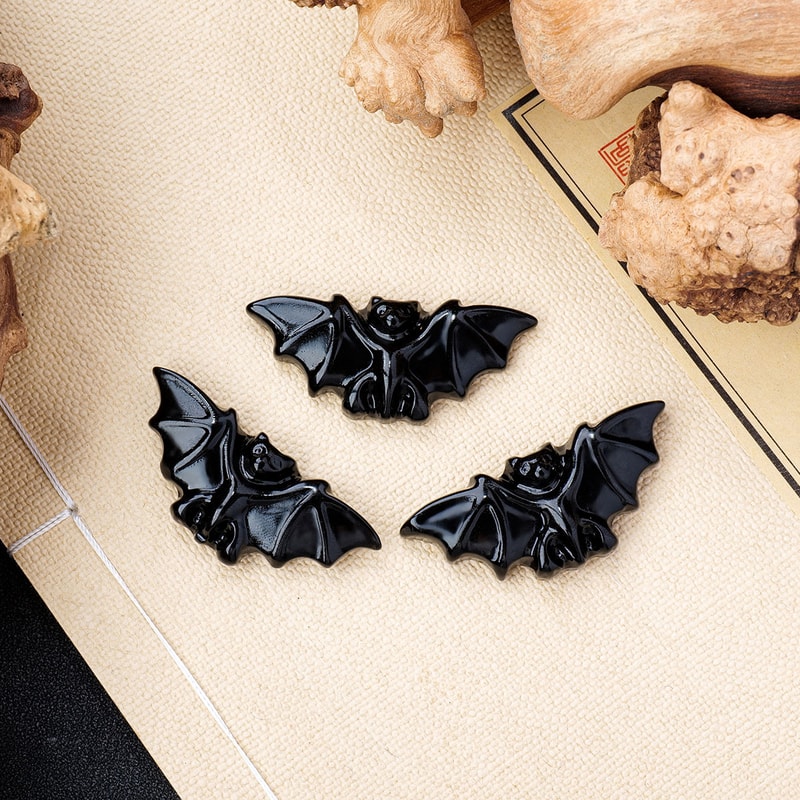 Carved Crystal Obsidian Bat Animal Figurine Healing Energy Halloween Decoration Gift 2
