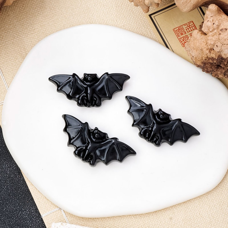Carved Crystal Obsidian Bat Animal Figurine Healing Energy Halloween Decoration Gift 4