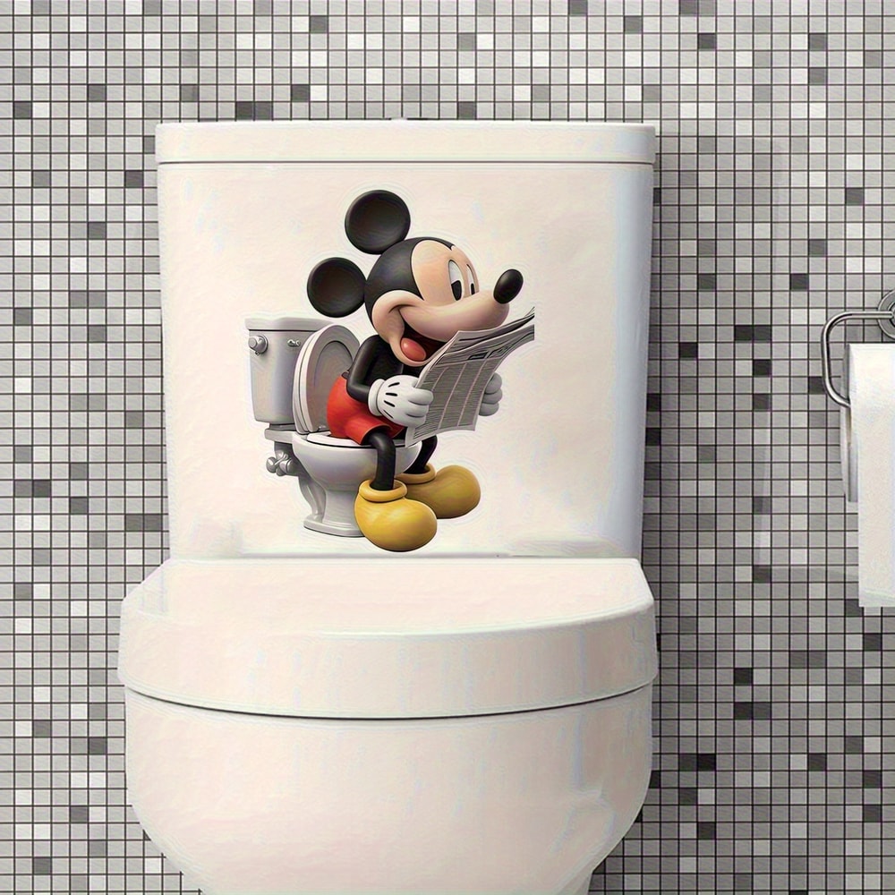 Cute Mickey Mouse Bathroom Wall Sticker, Themed Fun Toilet Sticker for Windows, Porches, Mirrors