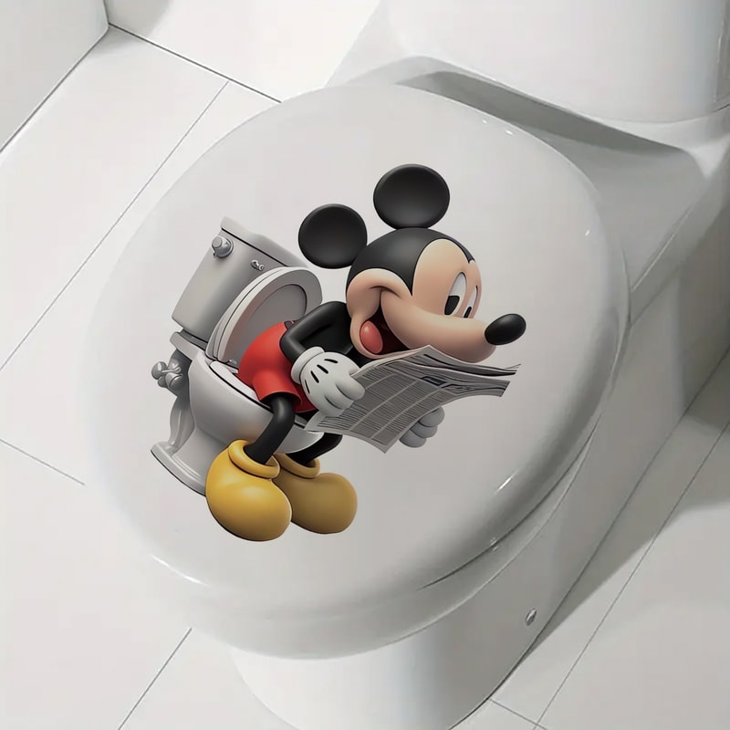 Cute Mickey Mouse Bathroom Wall Sticker, Themed Fun Toilet Sticker for Windows, Porches, Mirrors