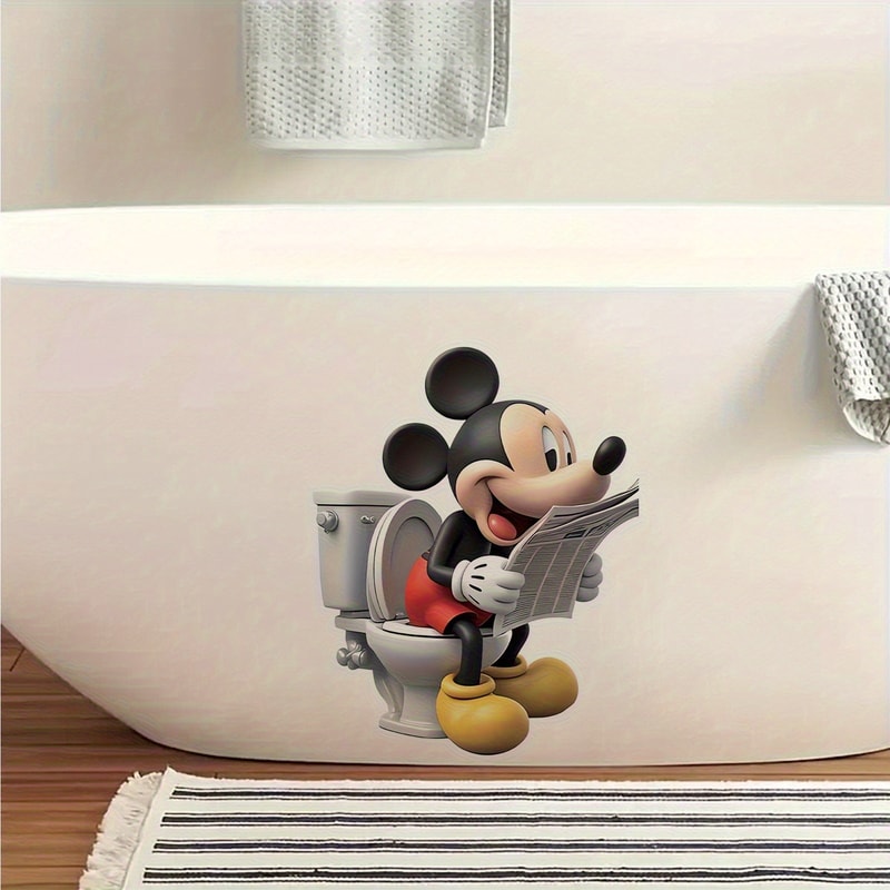 Cute Mickey Mouse Bathroom Wall Sticker, Themed Fun Toilet Sticker for Windows, Porches, Mirrors