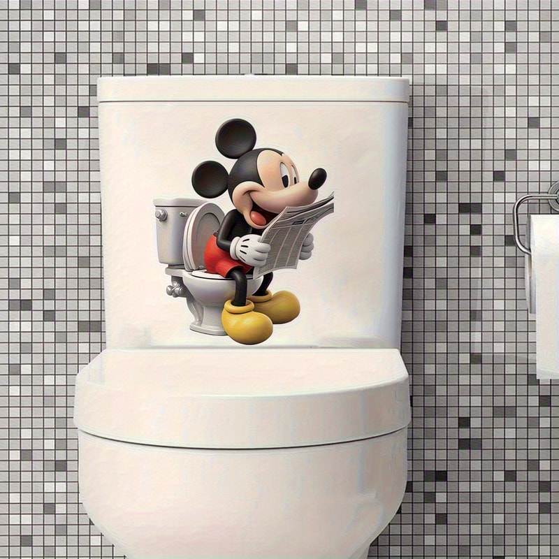 Cute Mickey Mouse Bathroom Wall Sticker, Themed Fun Toilet Sticker for Windows, Porches, Mirrors