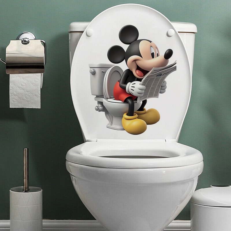 Cute Mickey Mouse Bathroom Wall Sticker, Themed Fun Toilet Sticker for Windows, Porches, Mirrors