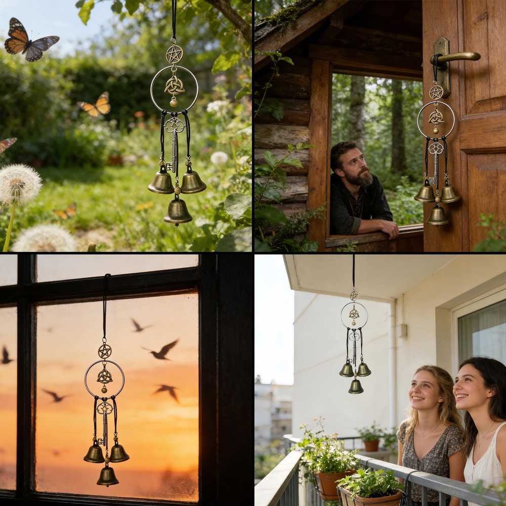 Witch Bells for Door, Vintage Wind Chimes Ornament for Balcony, Garden for Halloween Christmas