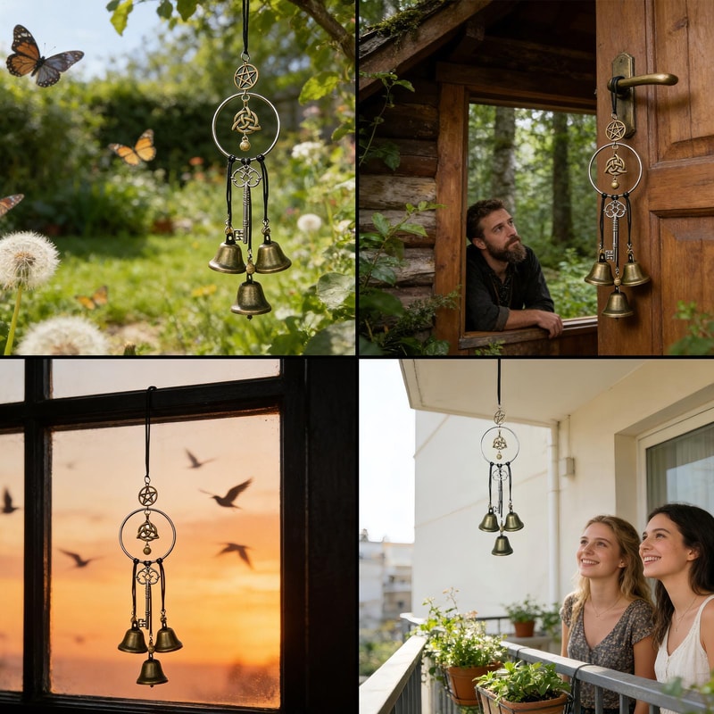 Witch Bells for Door, Vintage Wind Chimes Ornament for Balcony, Garden for Halloween Christmas