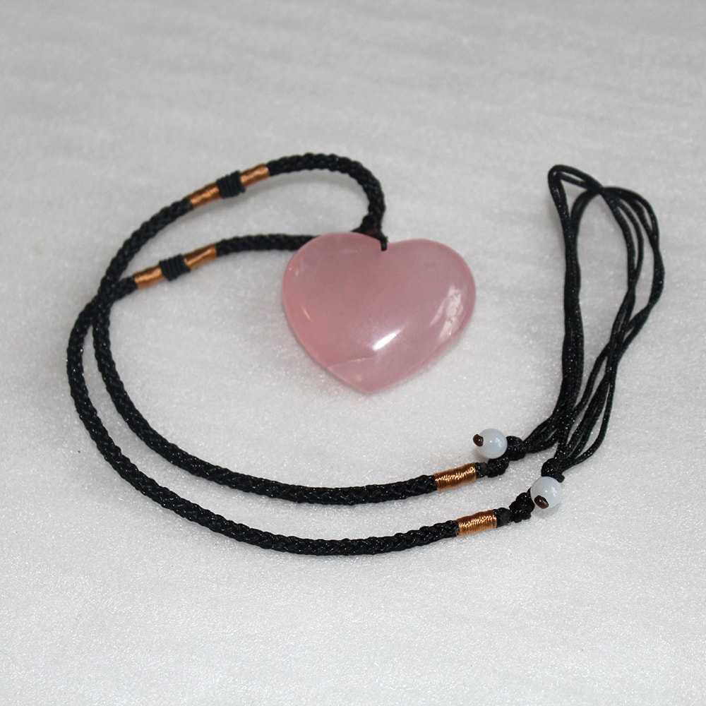 Rose Quartz Pink Crystal Pendant Love Heart Shape Natural Healing Stone Powder Crystal Necklace Jew 2