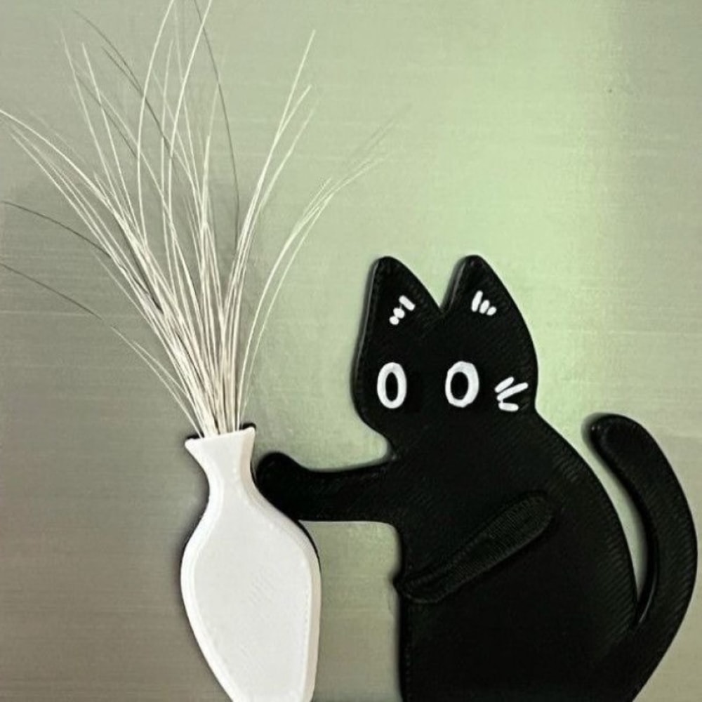 Fridge Magnet Black Cat Pushing Vase, Cat Whisker Memorial Box, Home Office Decor for Gift