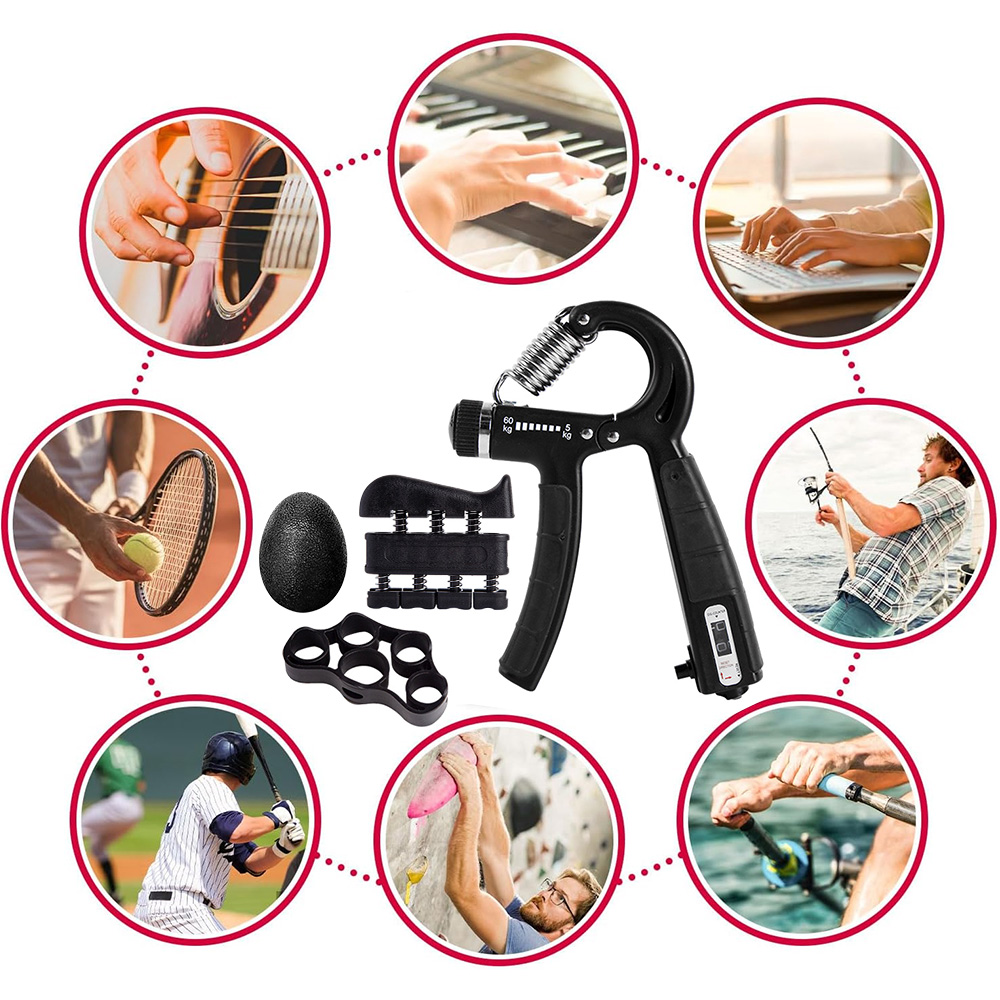 Adjustable Hand Grip Strengthener Set, Finger Exerciser & Stress Ball for Forearm Workout, Wrist Support