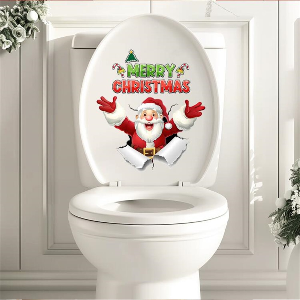 Christmas Wall Sticker Santa Claus, Self-Adhesive Removable Decoration for Bedroom, Bathroom, Toilet with English Slogan