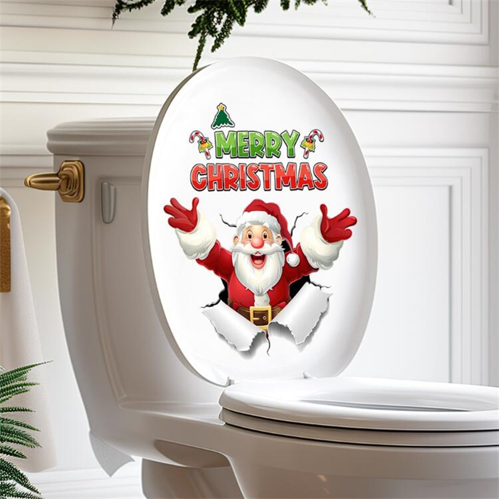 Christmas Wall Sticker Santa Claus, Self-Adhesive Removable Decoration for Bedroom, Bathroom, Toilet with English Slogan
