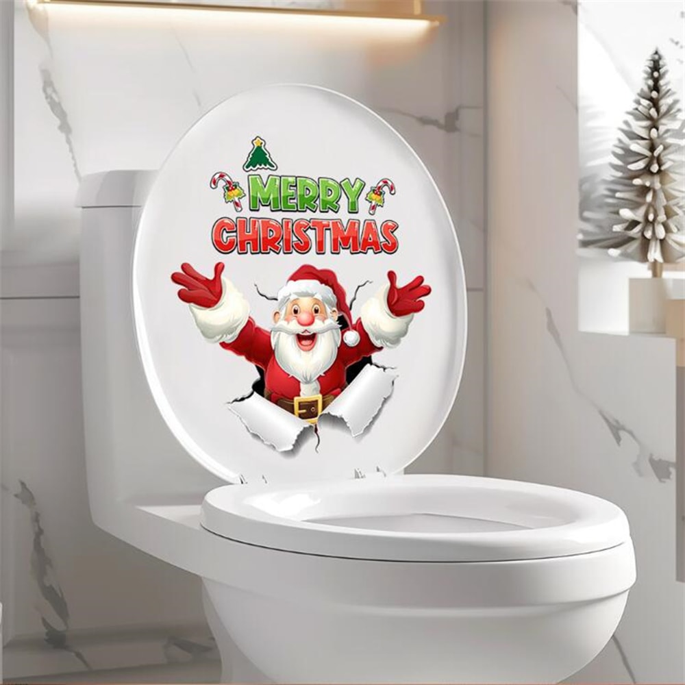 Christmas Wall Sticker Santa Claus, Self-Adhesive Removable Decoration for Bedroom, Bathroom, Toilet with English Slogan