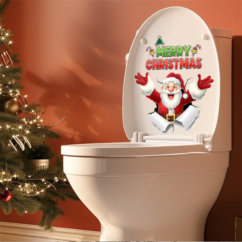 Christmas Wall Sticker Santa Claus, Self-Adhesive Removable Decoration for Bedroom, Bathroom, Toilet with English Slogan