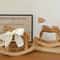 Heirloom Wooden Rocking Horse HandCarved Montessori Nursery Decor with Organic Cotton Bow FSC Oak Toy Non-Toxic Baby Shower Gift