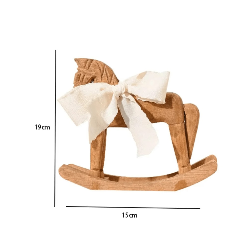 Heirloom Wooden Rocking Horse HandCarved Montessori Nursery Decor with Organic Cotton Bow FSC Oak Toy Non-Toxic Baby Shower Gift