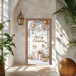 holiday decoration door frame banner, themed door banner with gift box and snowflake design