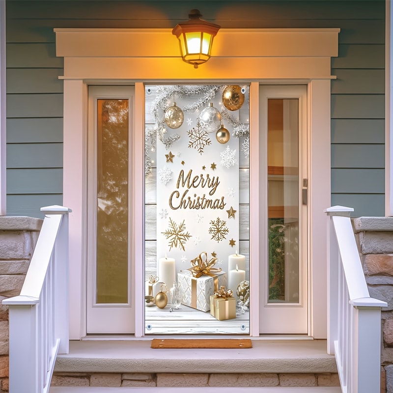 Holiday Decoration Door Frame Banner, Themed Door Banner with Gift Box and Snowflake Design