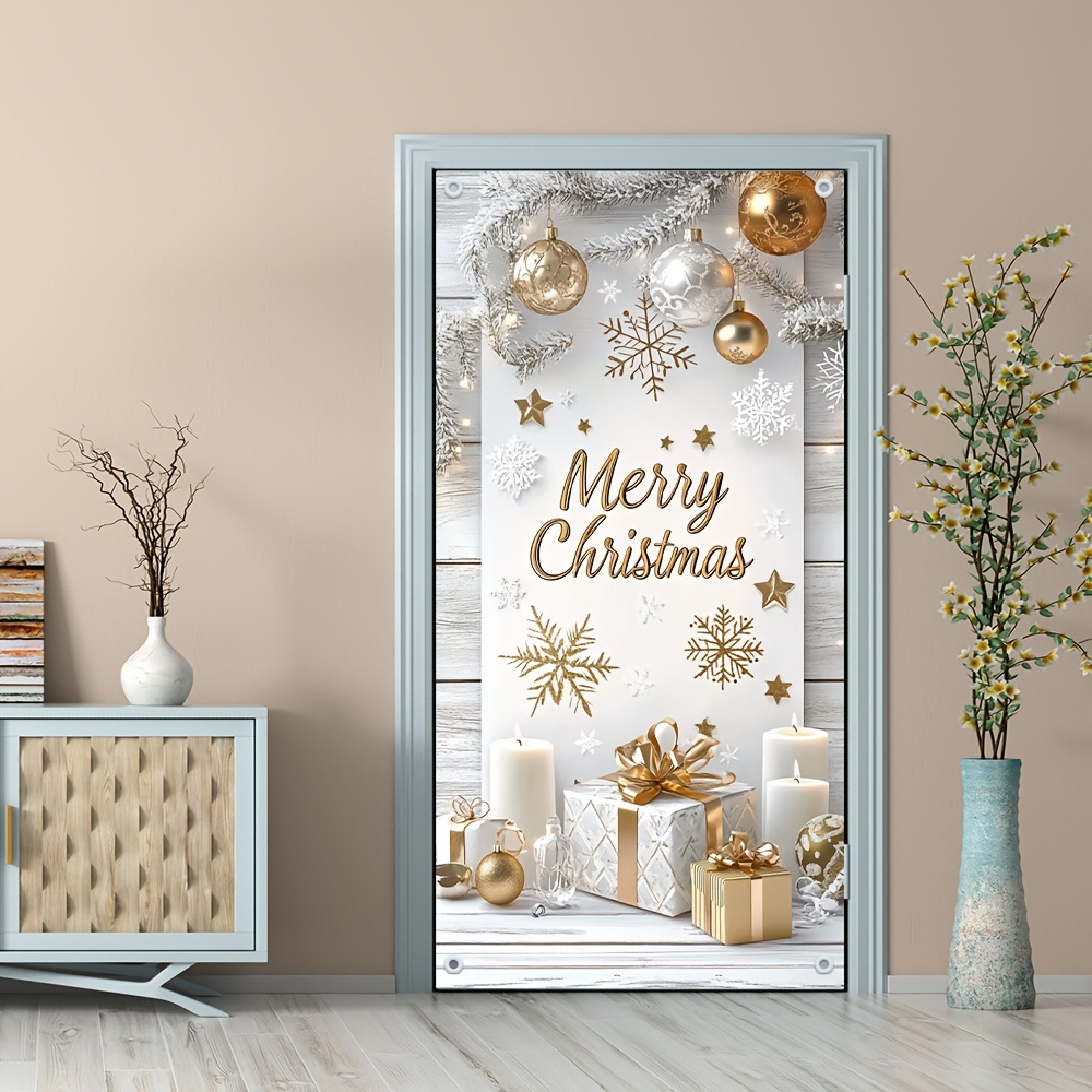 Holiday Decoration Door Frame Banner, Themed Door Banner with Gift Box and Snowflake Design