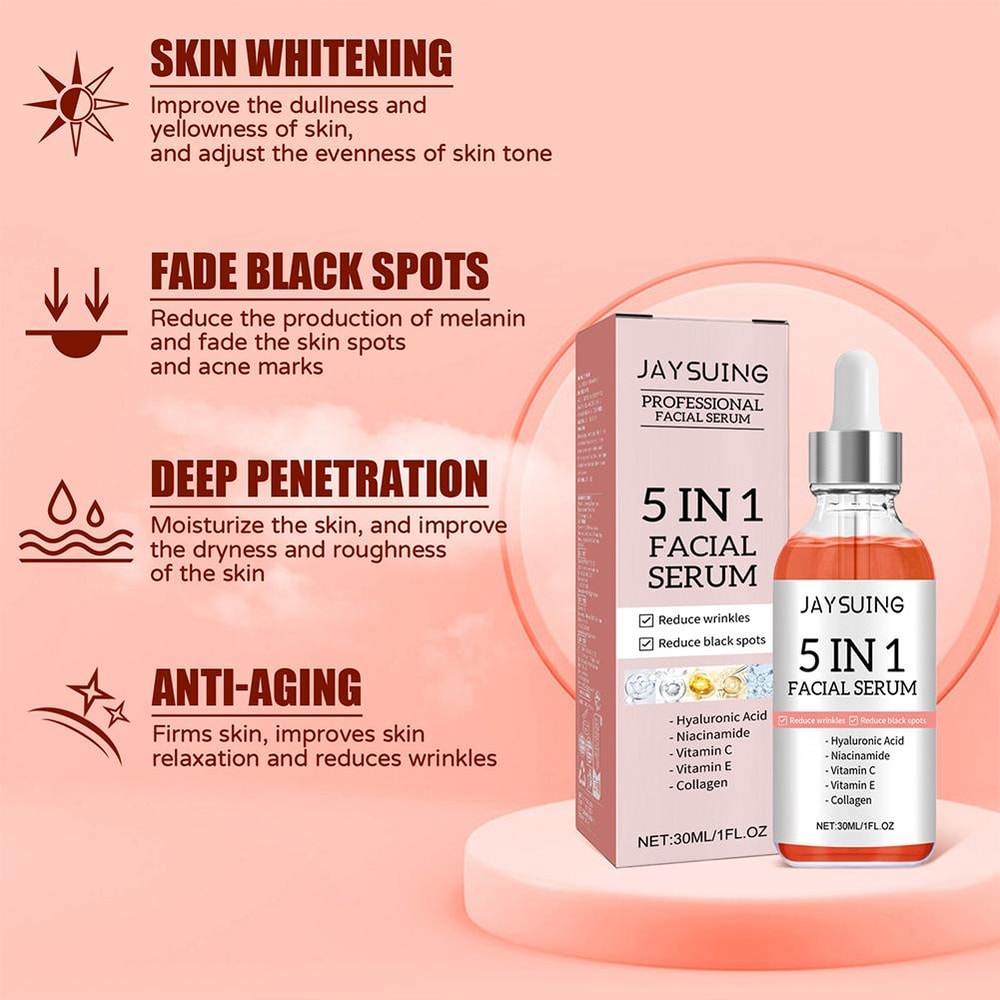 Vitamin C & Hyaluronic Acid Firming Face Serum, Shrink Pores, Brightening & Moisturizing Serum for Fine Lines Skin Care