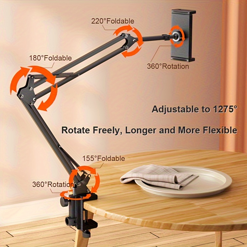 Long Arm Adjustable Bed Tablet Holder Rotatable Desktop Bracket Clamp
