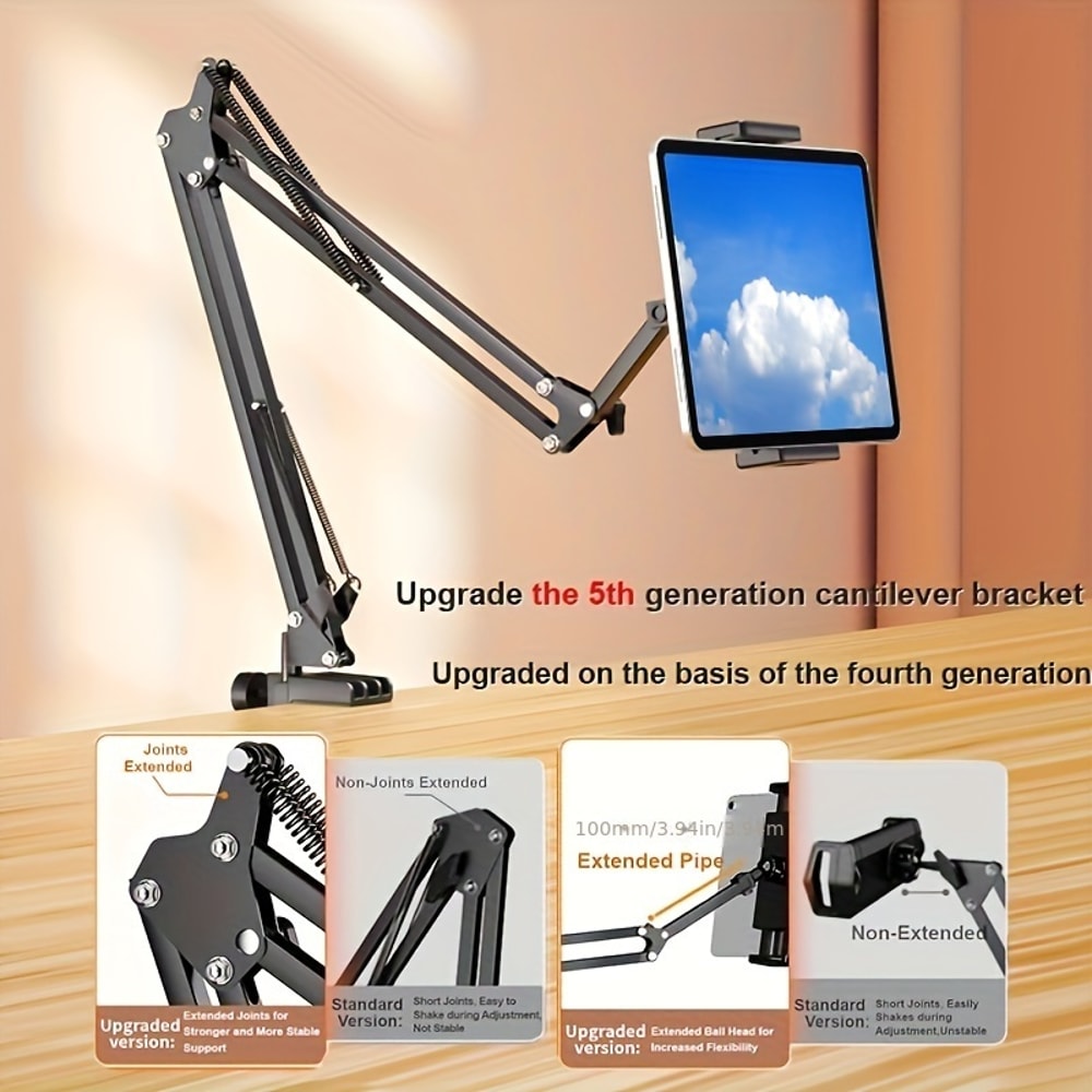 Long Arm Adjustable Bed Tablet Holder Rotatable Desktop Bracket Clamp