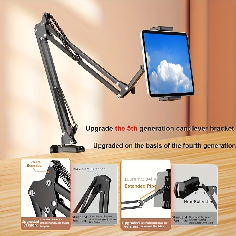 Long Arm Adjustable Bed Tablet Holder Rotatable Desktop Bracket Clamp