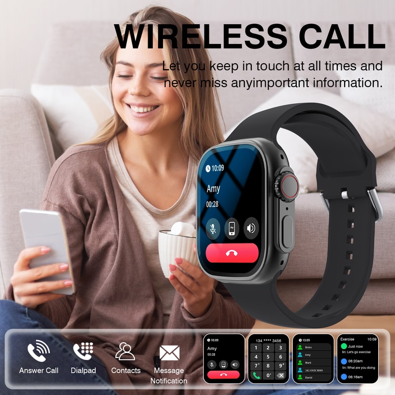 Waterproof Smartwatch with Wireless Call and Fitness Clock Health Monitor for Men and Women