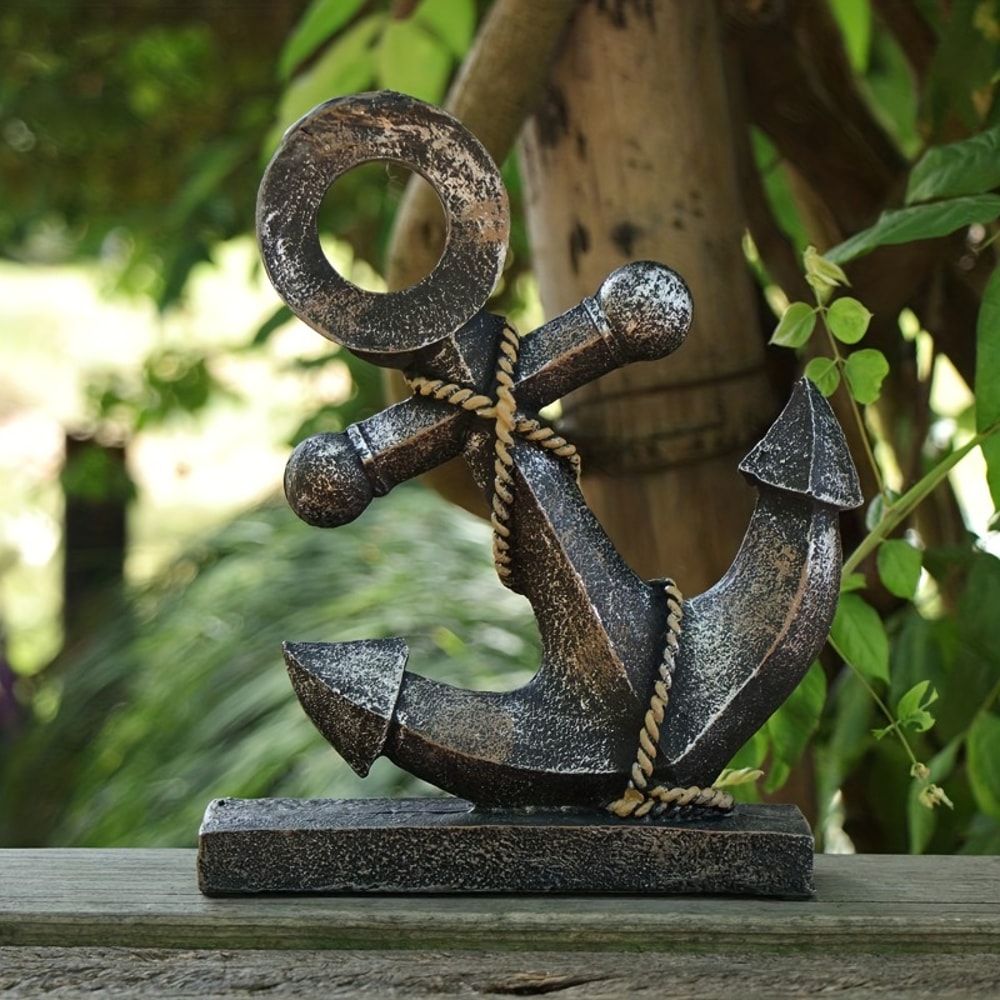 Creative Antique Ship Anchor Sculpture, Retro Resin Decoration for Navigation