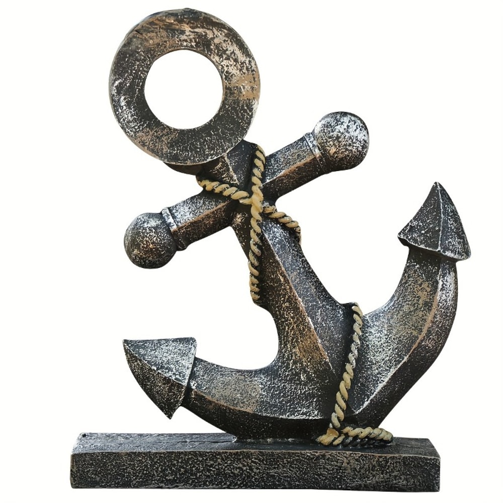 Creative Antique Ship Anchor Sculpture, Retro Resin Decoration for Navigation