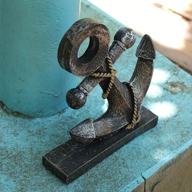 Creative Antique Ship Anchor Sculpture, Retro Resin Decoration for Navigation