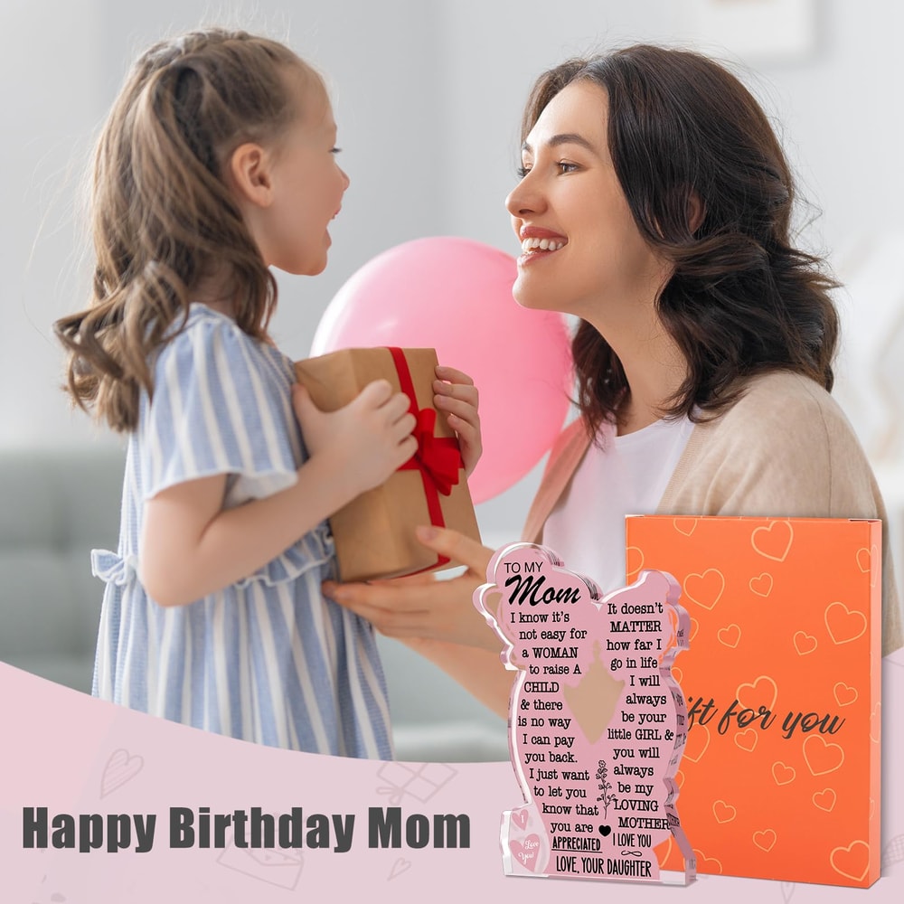 I Love Mom Gift, Mother's Day Acrylic Plaque, Best Mom Ever Sign for Birthday