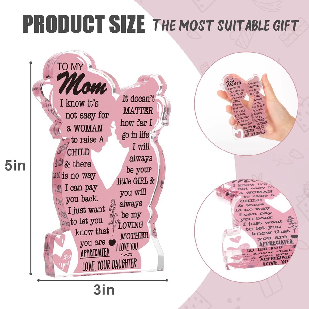 I Love Mom Gift, Mother's Day Acrylic Plaque, Best Mom Ever Sign for Birthday