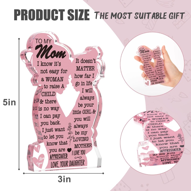 I Love Mom Gift, Mother's Day Acrylic Plaque, Best Mom Ever Sign for Birthday