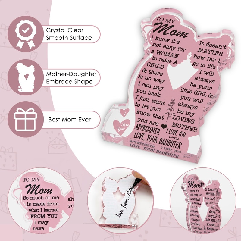 I Love Mom Gift, Mother's Day Acrylic Plaque, Best Mom Ever Sign for Birthday