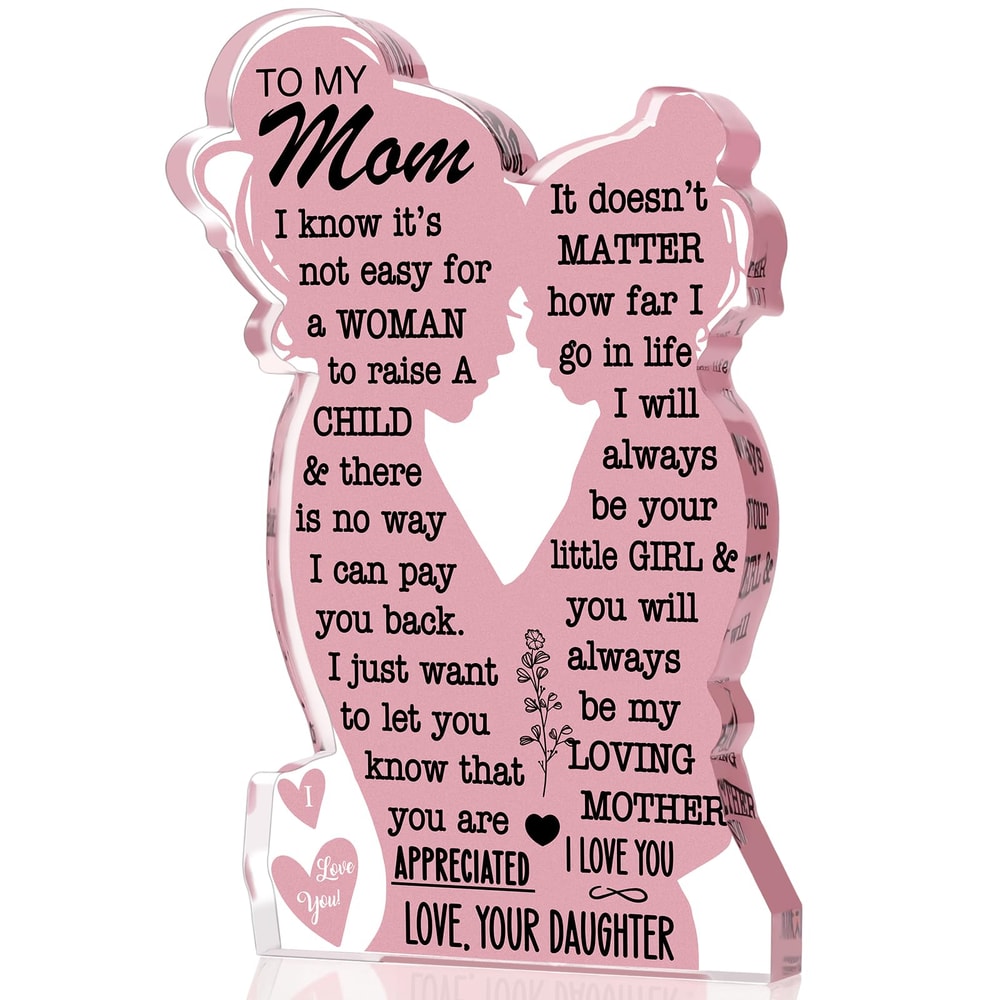 I Love Mom Gift, Mother's Day Acrylic Plaque, Best Mom Ever Sign for Birthday