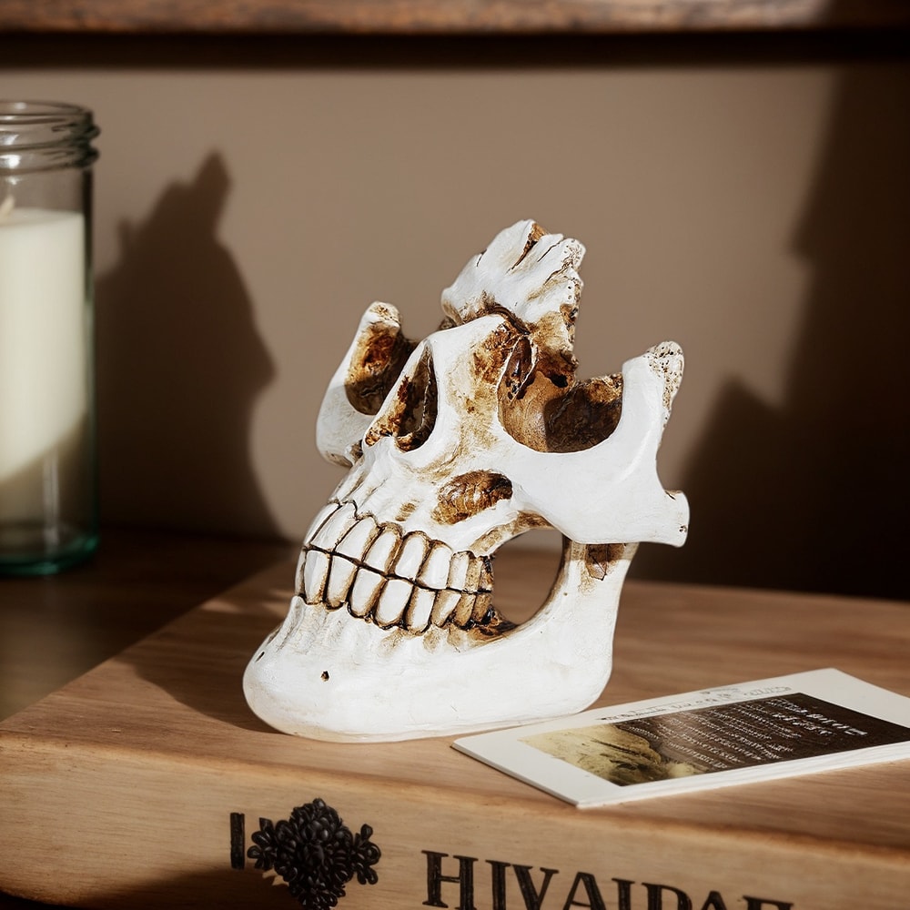 Skull-Shaped Glasses Storage Rack, Halloween Decoration, Resin Material Home Decor Item