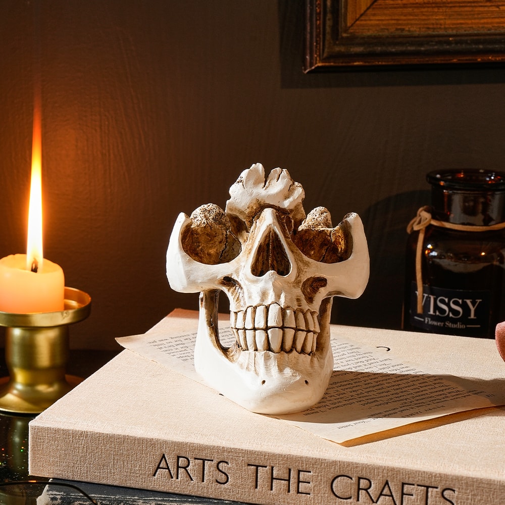 Skull-Shaped Glasses Storage Rack, Halloween Decoration, Resin Material Home Decor Item