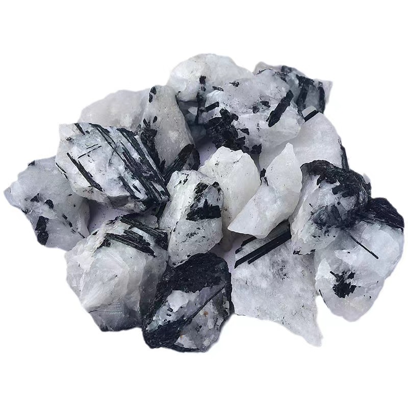 Black Tourmaline Stone, White Quartz Crystal Specimen for Home Decoration, Healing Ore and Irregular Stone Mineral
