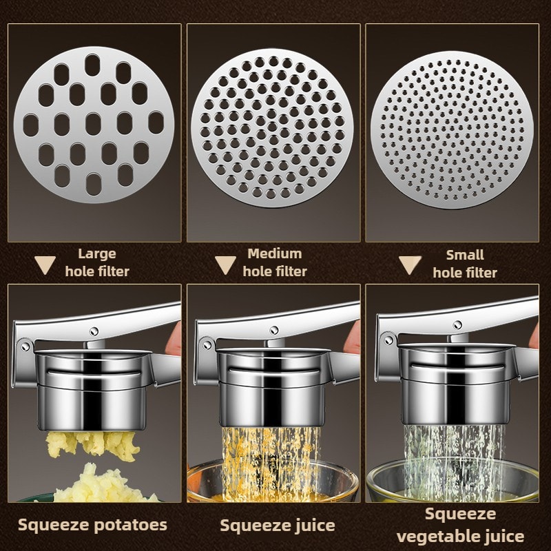 Stainless Steel SqueezerJuicer Press for Crushing Mashed Potatoes, Fruit & Vegetable Puree - Kitchen Tool