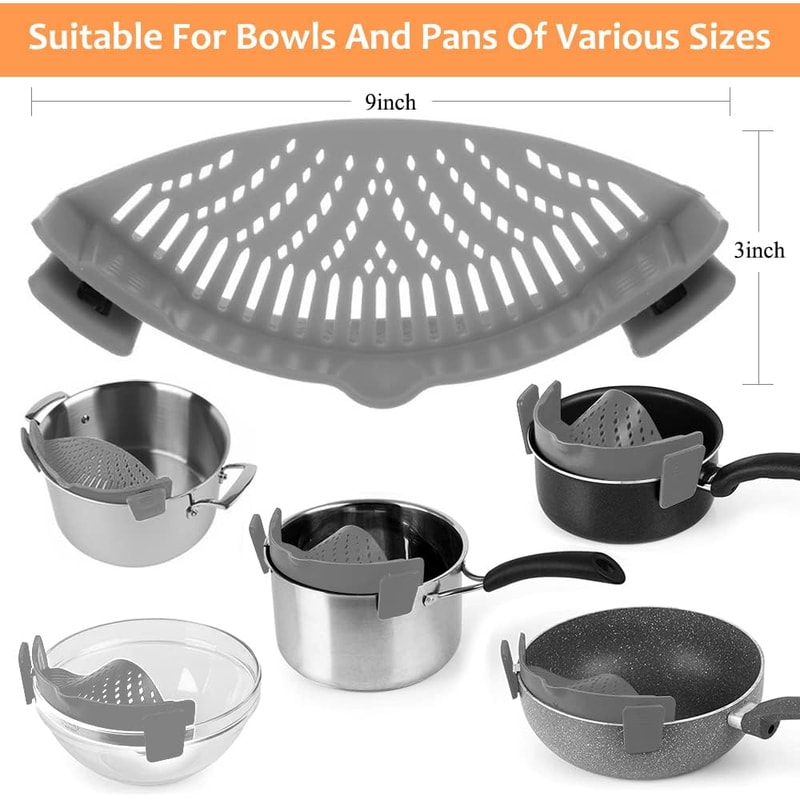 Silicone Pasta Filter Pot, Clamp-on Foldable Tool for Noodles, Vegetables, Fruits