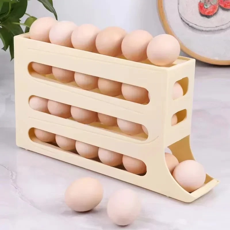 Kitchen Refrigerator Egg Dispenser Layers Automatic Rolling Egg Holder SpaceSaving Fridge Organizer 1