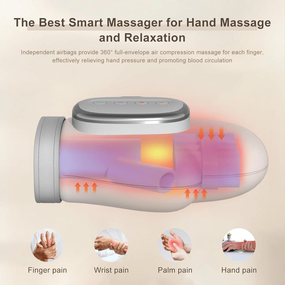 Hand Massager With Heat Compression Electric Finger Wrist Massager With Kneading Rollers Vibrating 2